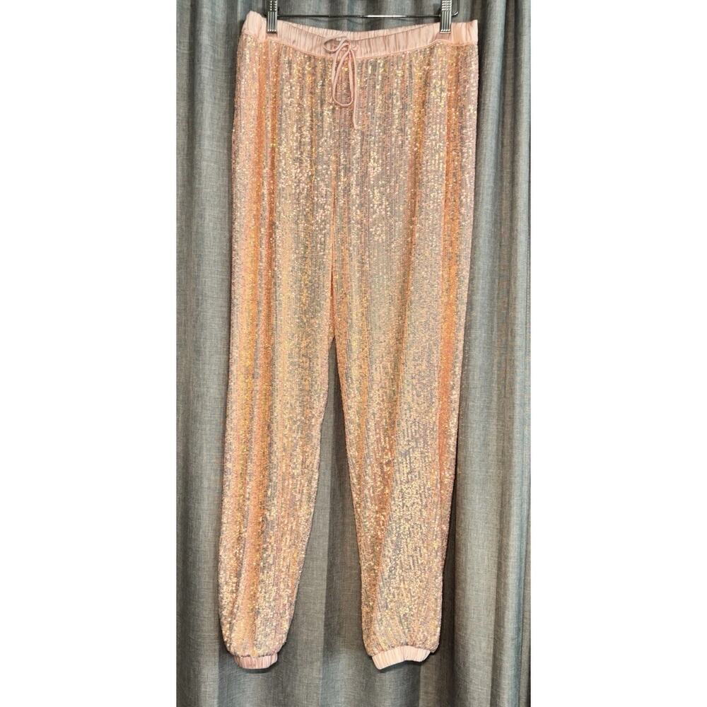 Victorias Secret Womens Size Medium Pink Sequin Joggers Pants Swiftie
